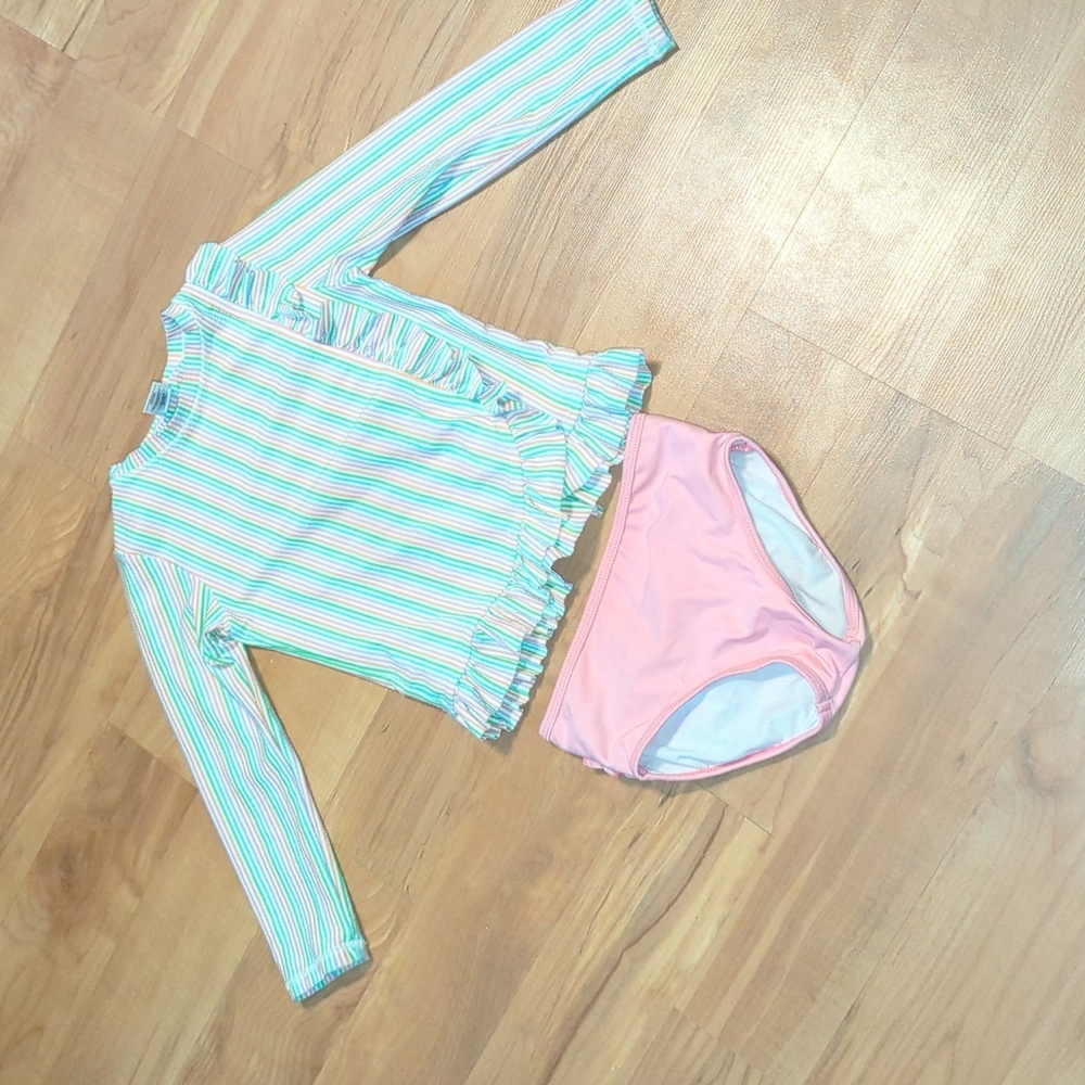 Ruffle Butts Girls Size 5 Rainbow Stripe Rashguard Swimsuit